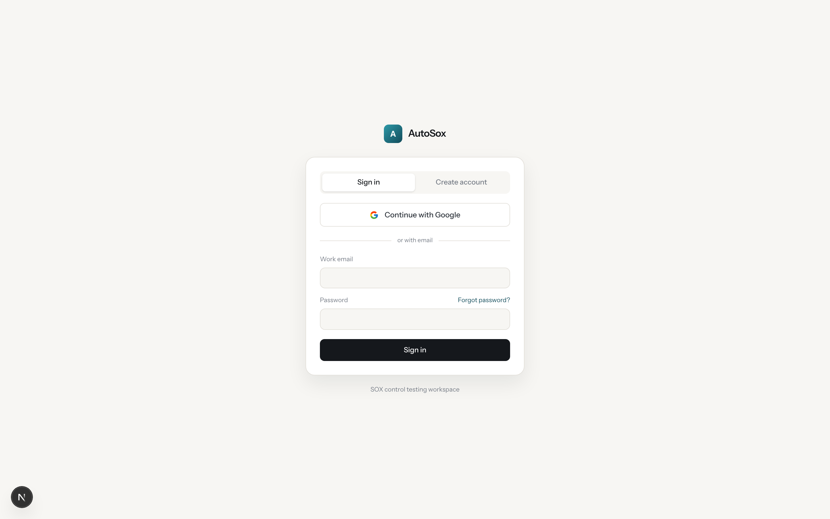 SOXLayer sign-in screen with Google and work email options