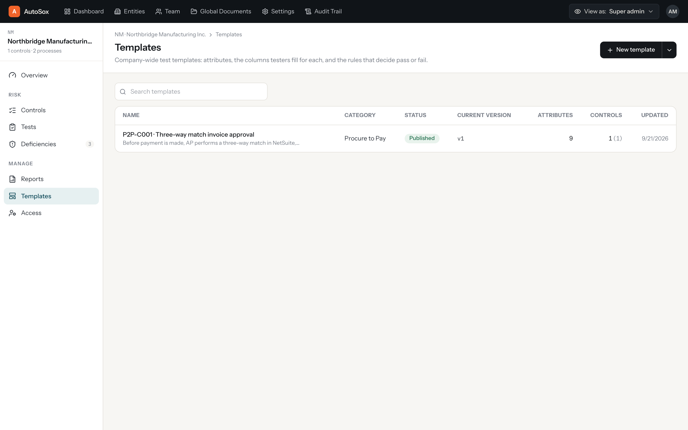 Library of reusable test templates